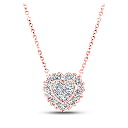 10K Rose Gold Womens Round Diamond Heart Pendant 1/5 Cttw