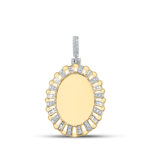 10K Yellow Gold Mens Baguette Diamond Oval Memory Charm Pendant 1 Cttw, Length: 1.38 In, Width: 1.1 In
