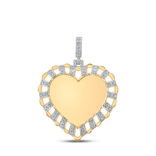 10K Yellow Gold Mens Round Diamond Heart Charm Pendant 7/8 Cttw, Length: 1.83 In, Width: 1.48 In