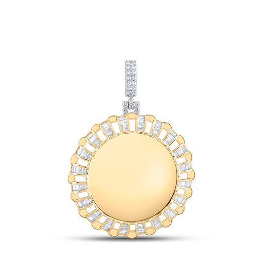 10K Yellow Gold Mens Baguette Diamond Memory Circle Charm Pendant 1 Cttw, Length: 1.87 In, Width: 1.33 In