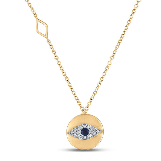 10K Yellow Gold Womens Princess Blue Sapphire Evil Eye Necklace 1/5 Cttw, Length: 17.5 In