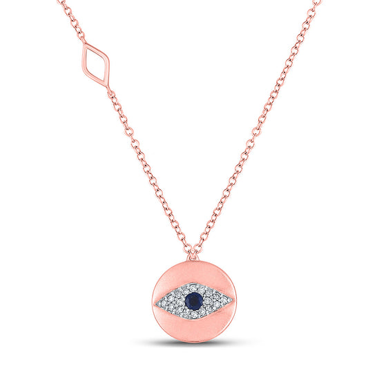 10K Yellow Or White Or Rose Gold Womens Princess Blue Sapphire Evil Eye Necklace