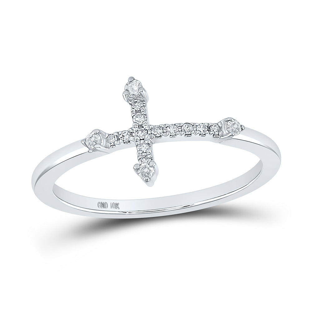 10K Yellow Or White Or Rose Gold Womens Round Diamond Cross Ring , Womens Size: 5-10