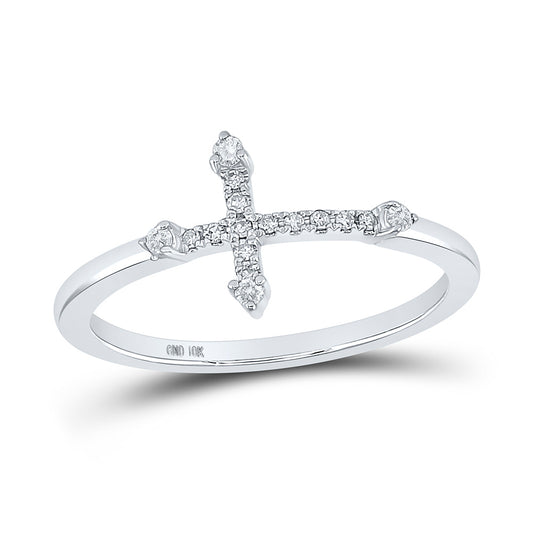 10K Yellow Or White Or Rose Gold Womens Round Diamond Cross Ring , Womens Size: 5-10