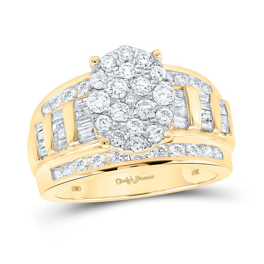 10K Yellow Gold Round Diamond Cluster Bridal Wedding Engagement Ring 1-1/2 Cttw, Womens Size: 5-10