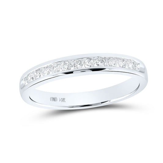 14K White Gold Womens Round Diamond Wedding Single Channel Band 1/4 Cttw, Womens Size: 5-10