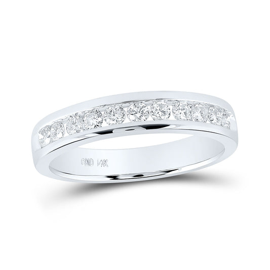 14K White Gold Womens Round Diamond Single Channel Band Ring 1/2 Cttw, Womens Size: 5-10