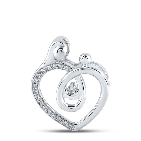 10K White Gold Womens Round Diamond Heart Mom Pendant 1/8 Cttw