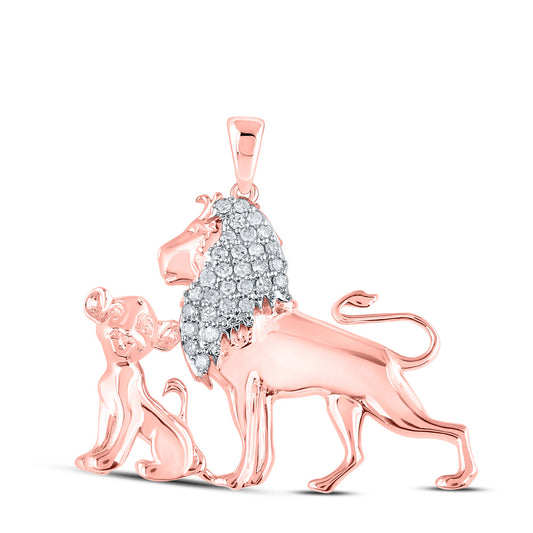 10K Rose Gold Womens Round Diamond Lion Cub Animal Pendant 1/5 Cttw, Length: 0.85 In, Width: 1.12 In