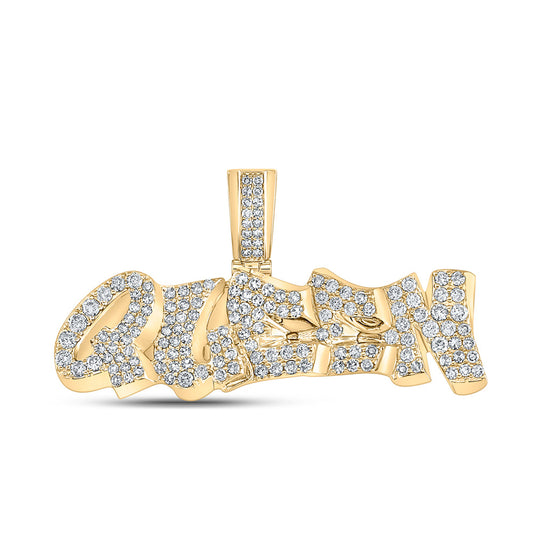 10K Yellow Gold Mens Round Diamond Queen Graffiti Charm Pendant 1-1/5 Cttw, Length: 0.83 In, Width: 1.61 In