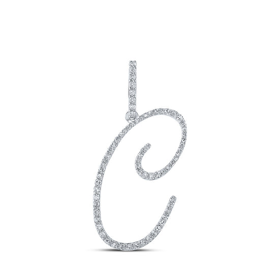 10K White Or Yellow Gold Womens Round Diamond C Initial Letter Pendant