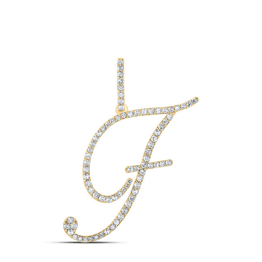 10K Yellow Gold Womens Round Diamond F Initial Letter Pendant 1/2 Cttw, Length: 1.18 In, Width: 1.22 In