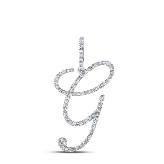 10K White Gold Womens Round Diamond G Initial Letter Pendant 1/2 Cttw, Length: 1.18 In, Width: 1.22 In