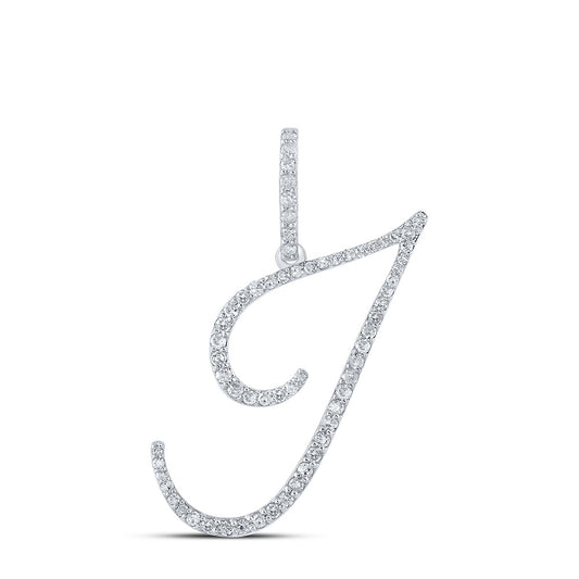 10K White Or Yellow Gold Womens Round Diamond I Initial Letter Pendant