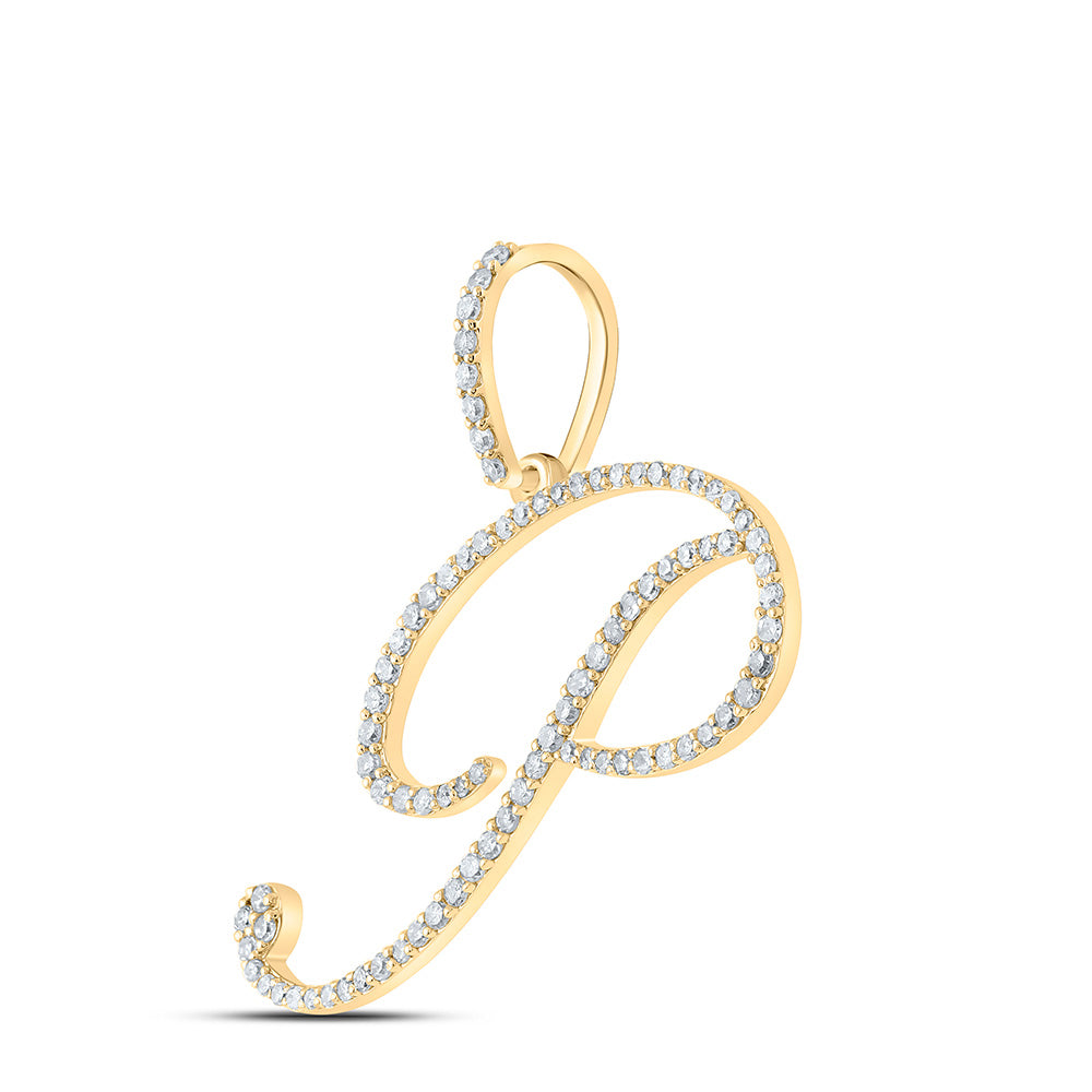 10K White Or Yellow Gold Womens Round Diamond P Initial Letter Pendant