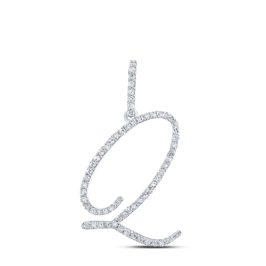 10K White Or Yellow Gold Womens Round Diamond Q Initial Letter Pendant