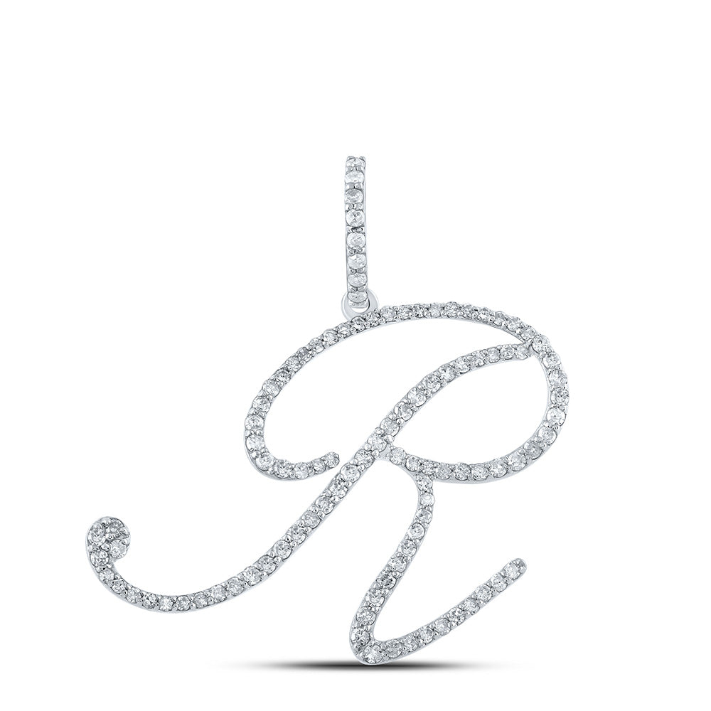 10K White Or Yellow Gold Womens Round Diamond R Initial Letter Pendant
