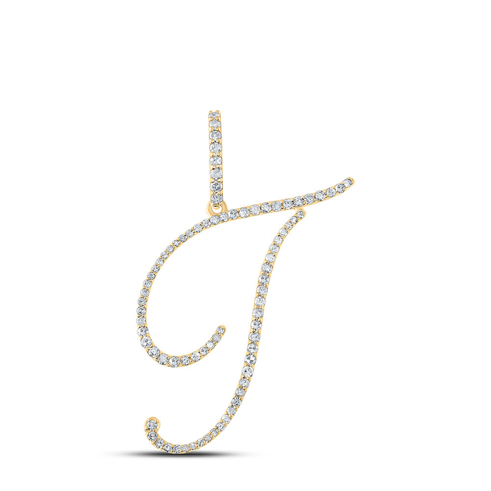 10K White Or Yellow Gold Womens Round Diamond T Initial Letter Pendant