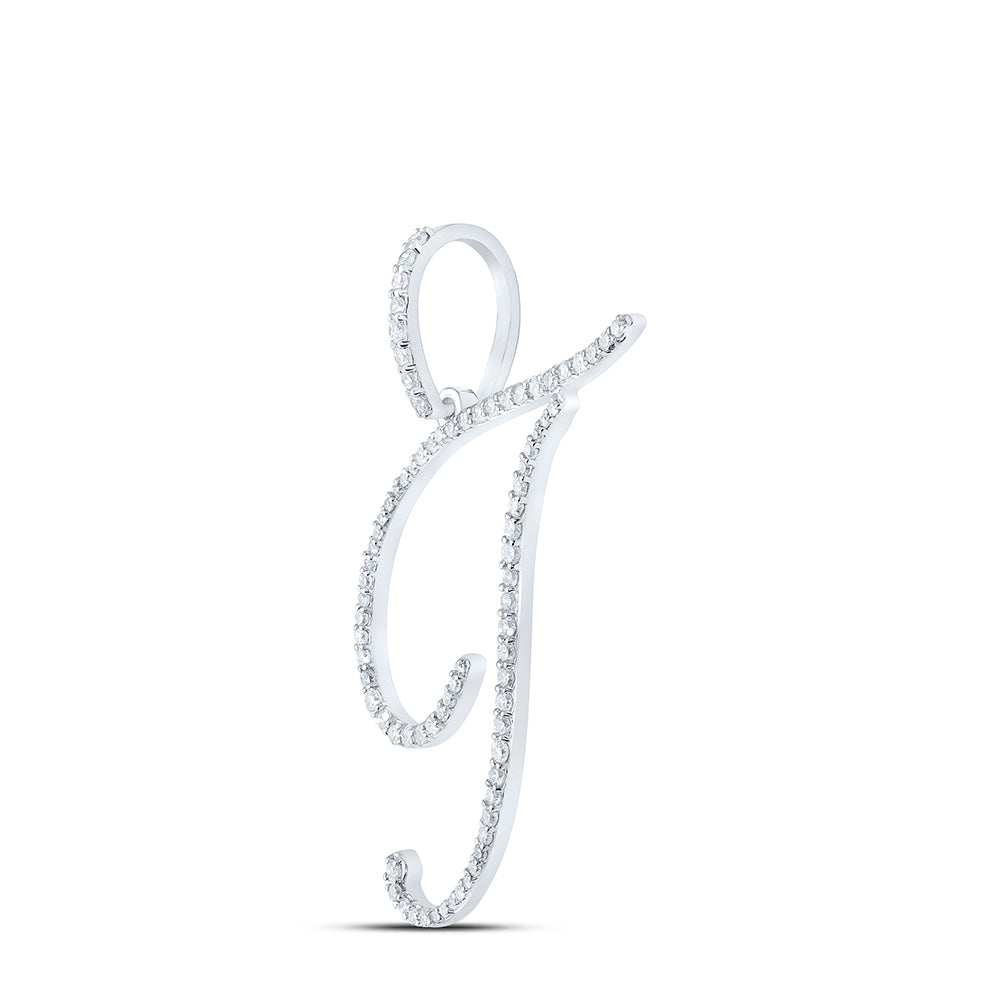 10K White Or Yellow Gold Womens Round Diamond T Initial Letter Pendant