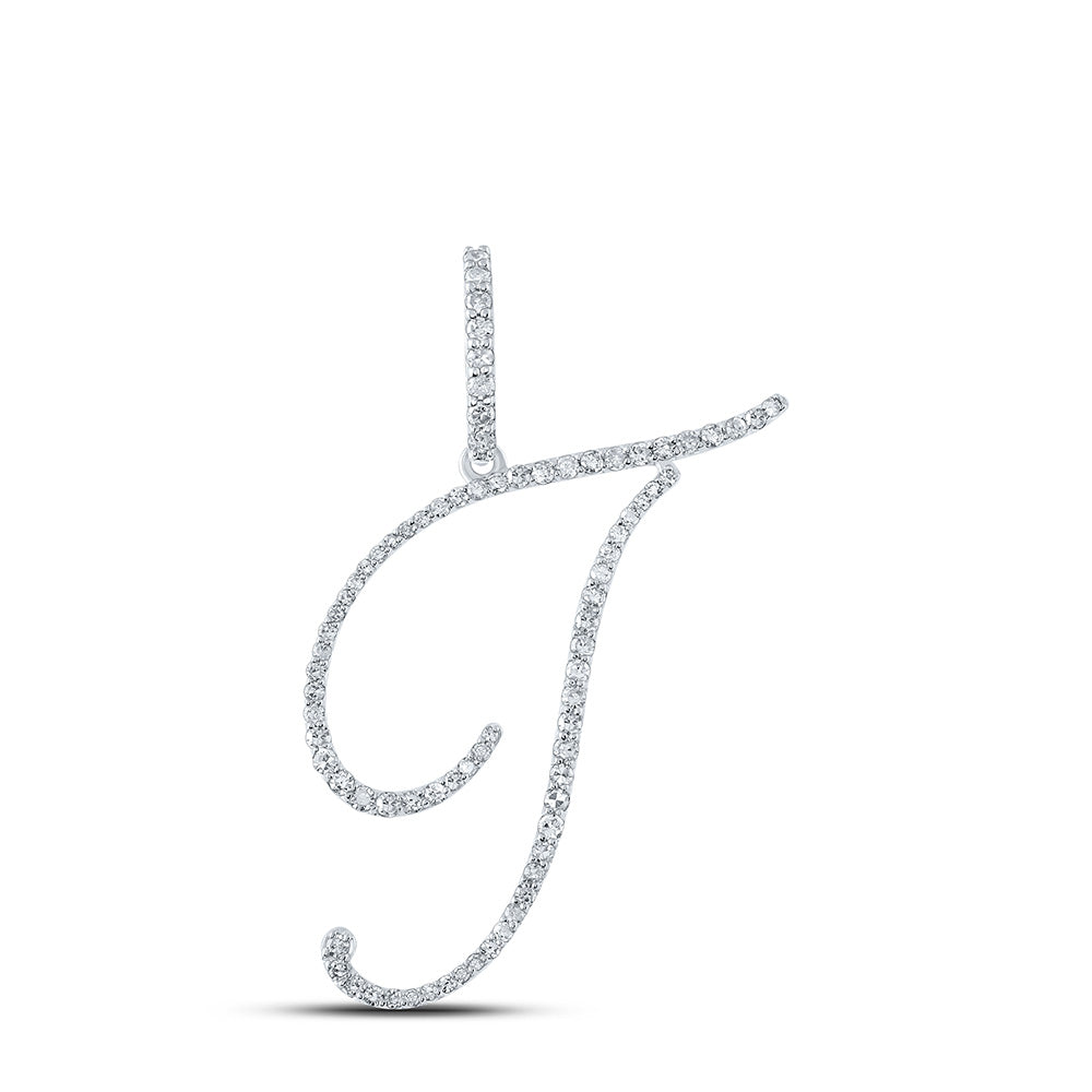 10K White Or Yellow Gold Womens Round Diamond T Initial Letter Pendant