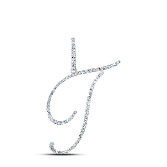10K White Or Yellow Gold Womens Round Diamond T Initial Letter Pendant