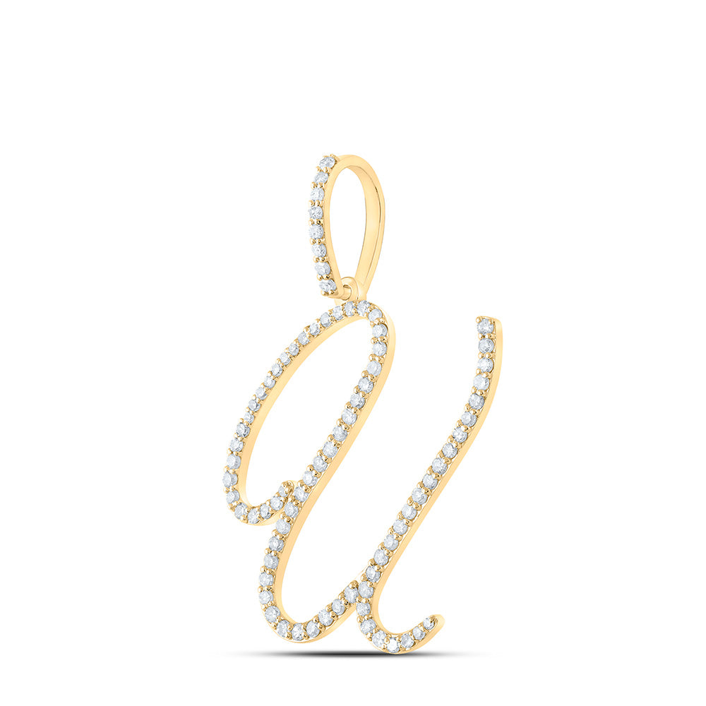 10K White Or Yellow Gold Womens Round Diamond U Initial Letter Pendant