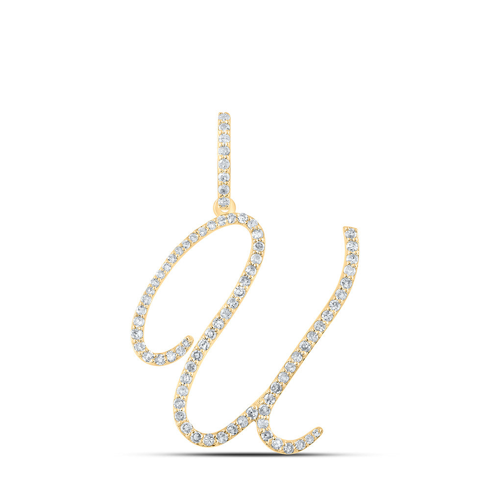 10K White Or Yellow Gold Womens Round Diamond U Initial Letter Pendant
