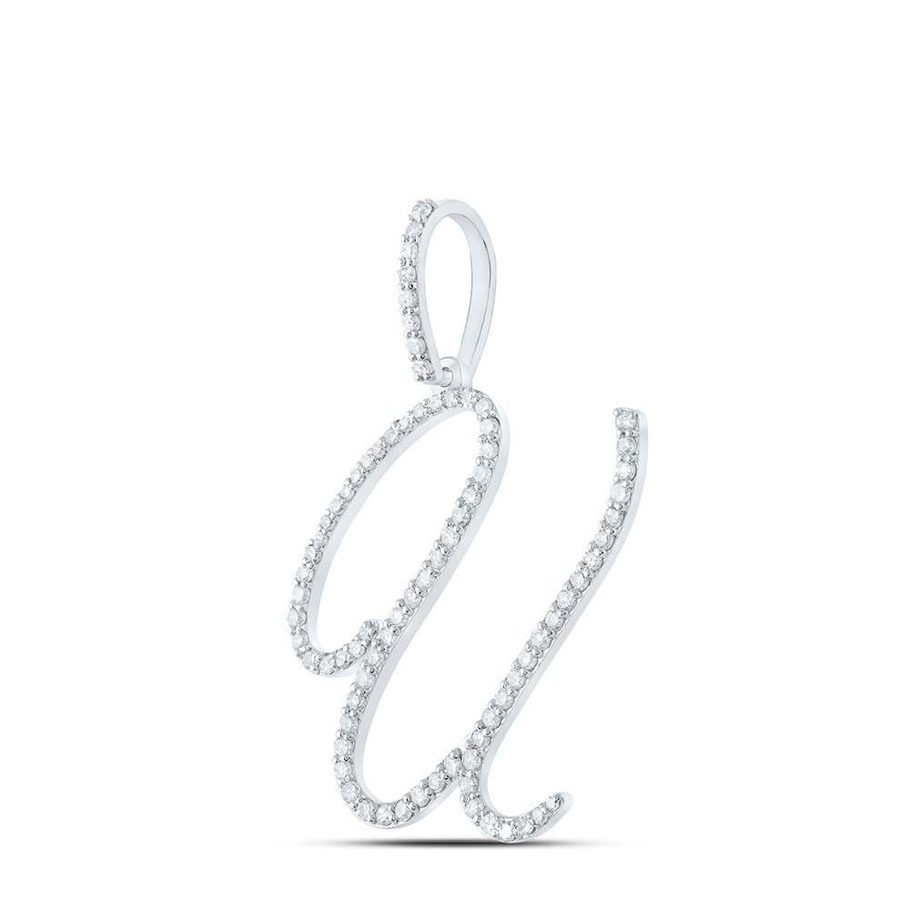 10K White Or Yellow Gold Womens Round Diamond U Initial Letter Pendant