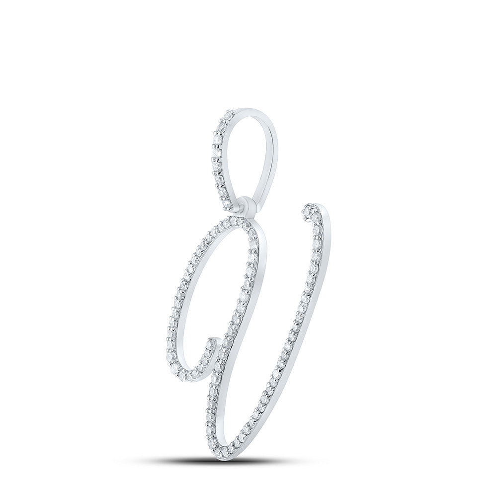 10K White Or Yellow Gold Womens Round Diamond V Initial Letter Pendant