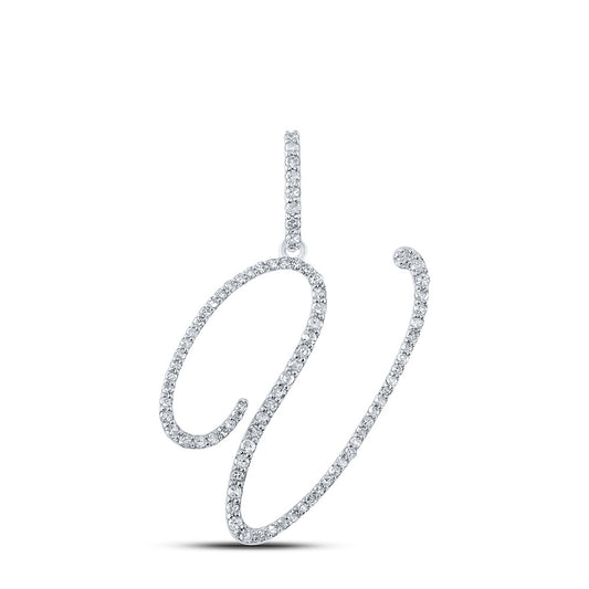 10K White Or Yellow Gold Womens Round Diamond V Initial Letter Pendant