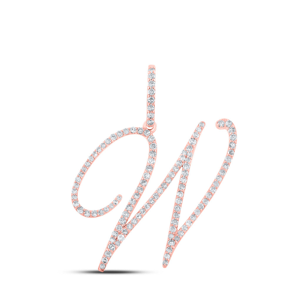 10K Yellow Or White Or Rose Gold Womens Round Diamond W Initial Letter Pendant