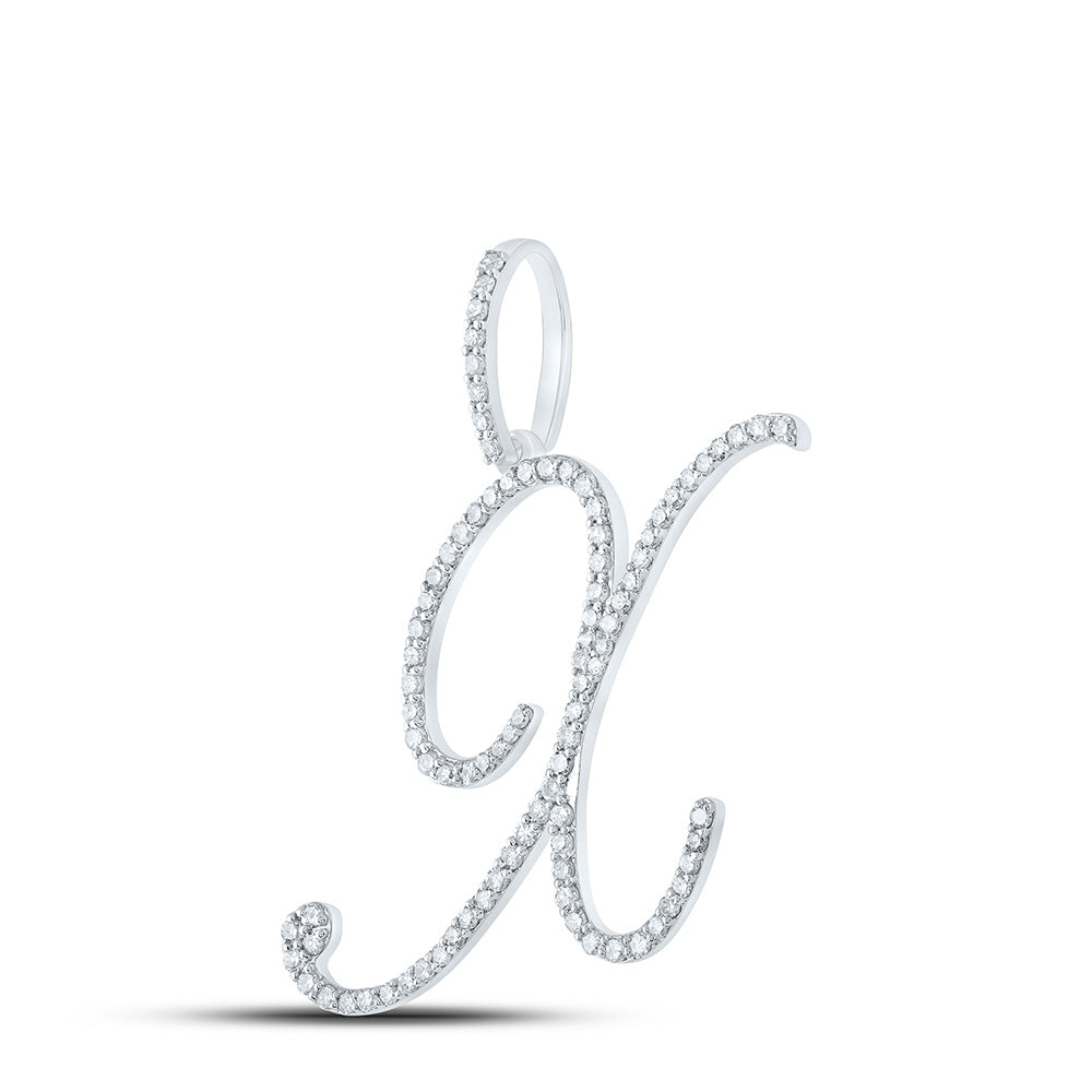 10K White Gold Womens Round Diamond X Initial Letter Pendant 5/8 Cttw, Length: 1.18 In, Width: 1.22 In