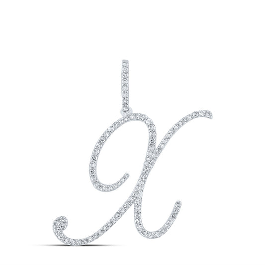 10K White Gold Womens Round Diamond X Initial Letter Pendant 5/8 Cttw, Length: 1.18 In, Width: 1.22 In