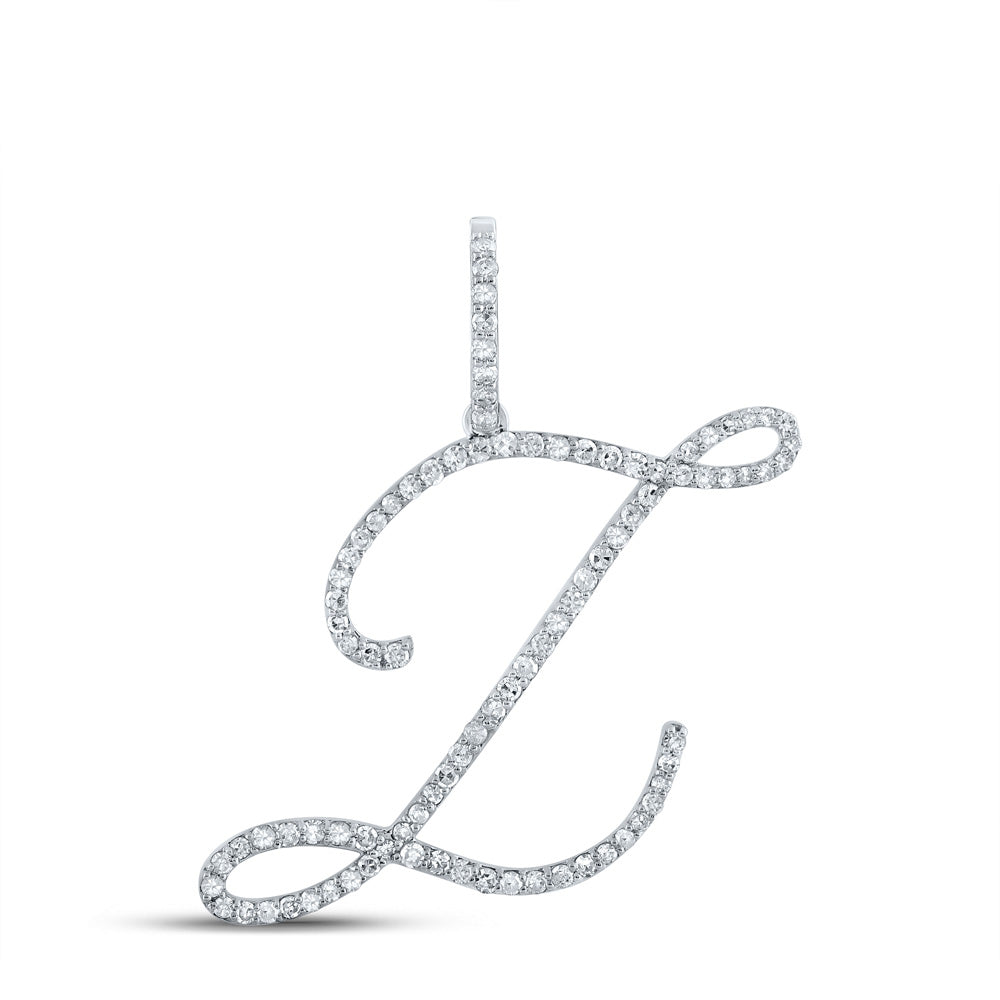 10K White Gold Womens Round Diamond L Initial Letter Pendant 5/8 Cttw, Length: 1.18 In, Width: 1.22 In