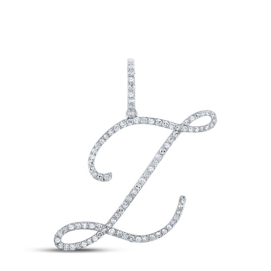 10K White Gold Womens Round Diamond L Initial Letter Pendant 5/8 Cttw, Length: 1.18 In, Width: 1.22 In