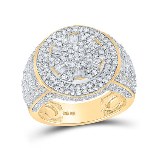 10K Yellow Gold Mens Baguette Diamond Circle Cluster Ring 2-7/8 Cttw, Mens Size: 7-13