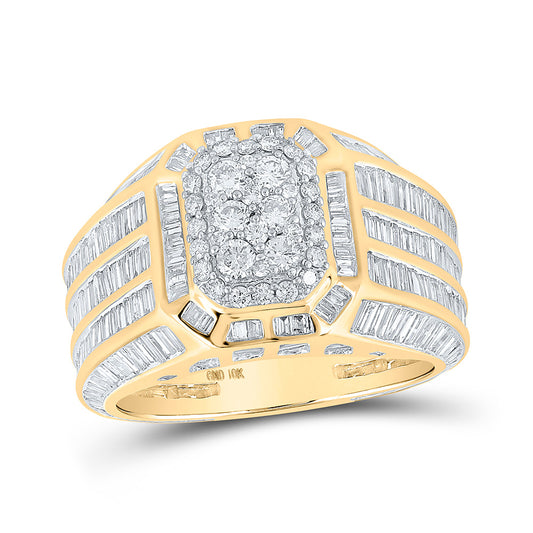 10K Yellow Gold Mens Baguette Diamond Octagon Cluster Ring 4-3/4 Cttw, Mens Size: 7-13