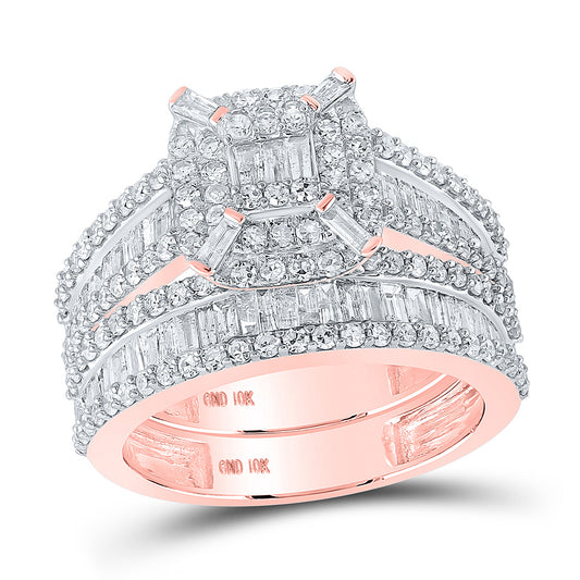 10K Yellow Or White Or Rose Gold Baguette Diamond Halo Bridal Wedding Ring Band Set, Womens Size: 5-10