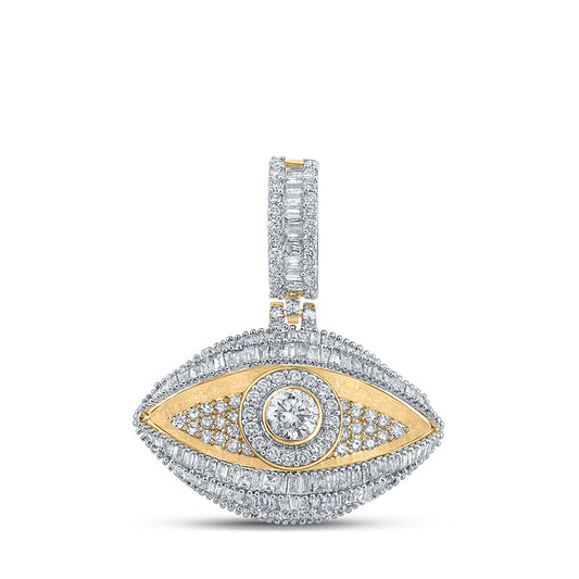 10K Yellow Gold Mens Baguette Diamond Eye Charm Pendant 3 Cttw