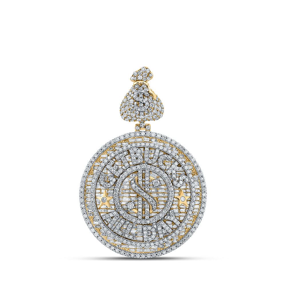 10K Yellow Gold Mens Baguette Diamond Get Bucks All Day Charm Pendant 9 Cttw