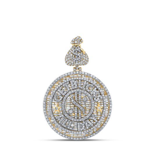 10K Yellow Gold Mens Baguette Diamond Get Bucks All Day Charm Pendant 9 Cttw