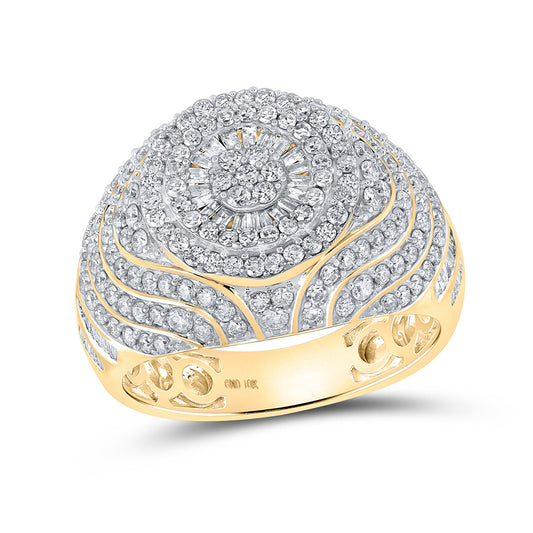 10K Yellow Gold Mens Baguette Diamond Cluster Ring 2 Cttw, Mens Size: 7-13