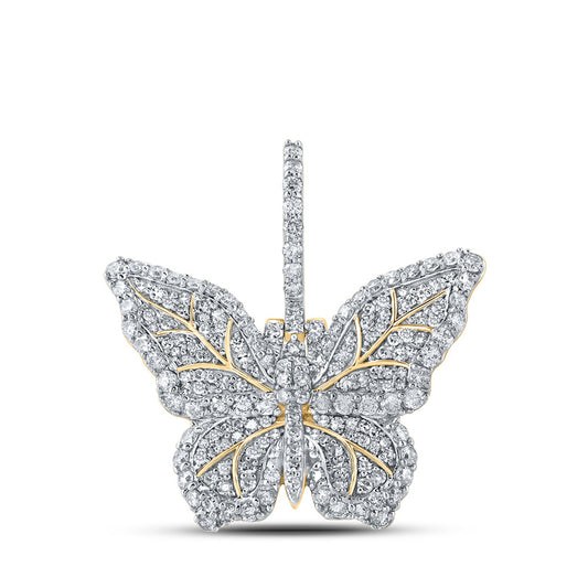 10K Yellow Gold Mens Round Diamond Butterfly Charm Pendant 1-1/2 Cttw, Length: 1.2 In, Width: 1.12 In