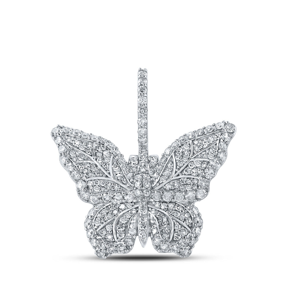 10K Yellow Or White Or Rose Gold Mens Round Diamond Butterfly Charm Pendant