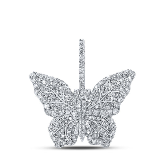 10K Yellow Or White Or Rose Gold Mens Round Diamond Butterfly Charm Pendant