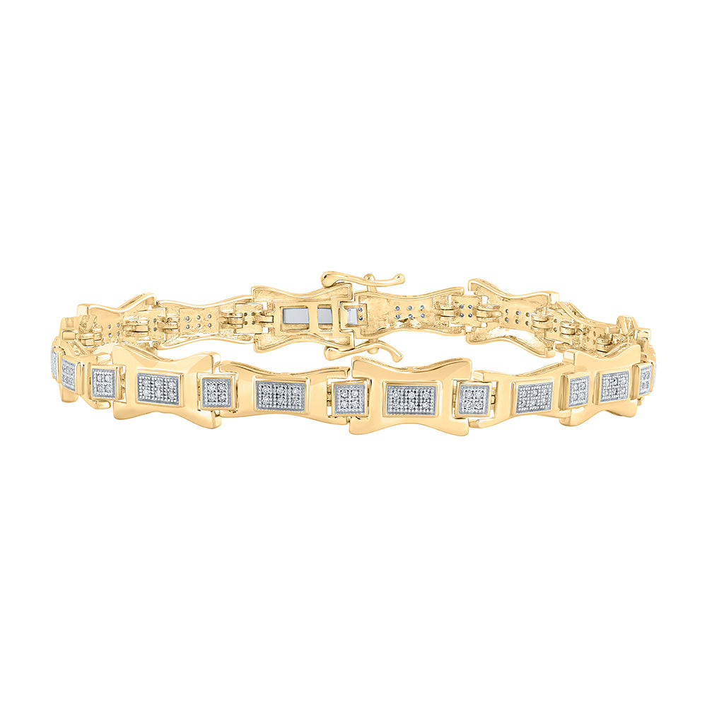 10K White Or Yellow Gold Mens Round Diamond Link Bracelet