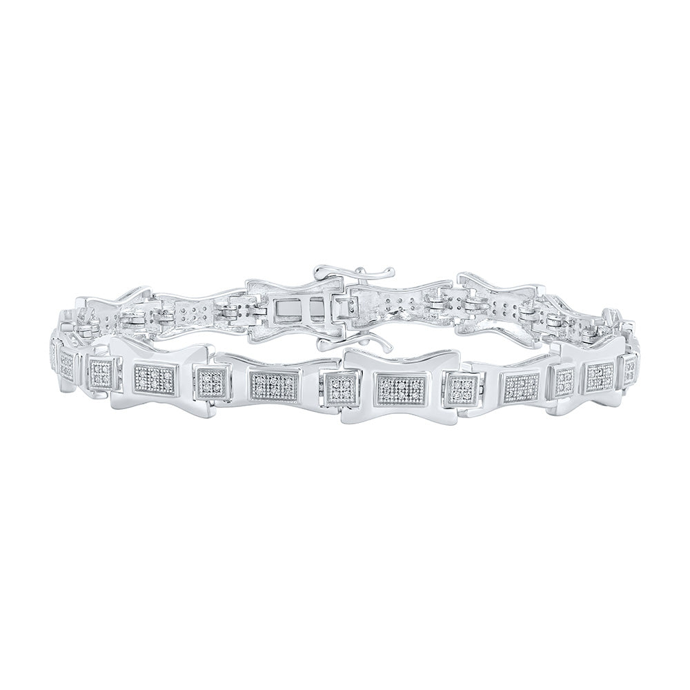10K White Or Yellow Gold Mens Round Diamond Link Bracelet