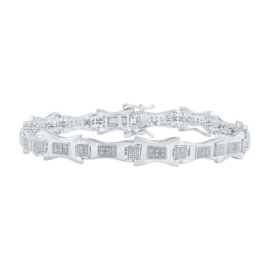 10K White Or Yellow Gold Mens Round Diamond Link Bracelet