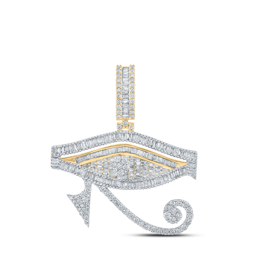 10K Yellow Gold Mens Baguette Diamond Eye of Horus Charm Pendant 3 Cttw