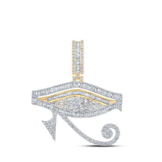 10K Yellow Gold Mens Baguette Diamond Eye of Horus Charm Pendant 3 Cttw